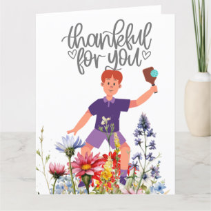 Carte De Remerciements Pickleball avec fleurs