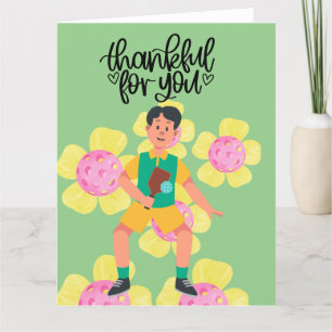 Carte De Remerciements Pickleball avec fleurs
