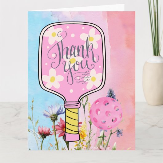 Carte De Remerciements Pickleball avec fleurs (Devant)