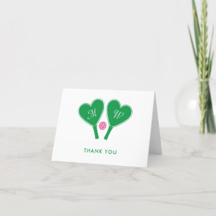 Carte De Remerciements Pickleball Mariage rose et vert Preppy