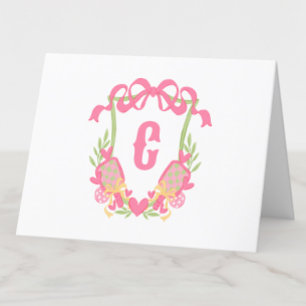 Carte De Remerciements Pickleball rose et vert Paddle Monogram Crest