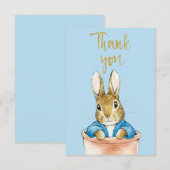 Carte De Remerciements Pierre le Lapin assis dans un pot de fleurs   (Devant / Derrière)