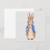 Carte De Remerciements Pierre le Lapin Fond de Lin Gris (Devant / Derrière)