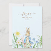 Carte De Remerciements Pierre le lapin Printemps fleurs Baby shower bleu (Dos)