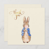 Carte De Remerciements Pierre le Lapin soufflant un chewing-gum rose (Devant / Derrière)