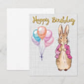 Carte De Remerciements Pierre le Lapin Veste Rose Lin Gris (Devant / Derrière)