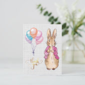 Carte De Remerciements Pierre le Lapin Veste Rose Toile Grise   (Debout devant)