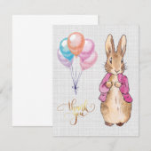 Carte De Remerciements Pierre le Lapin Veste Rose Toile Grise   (Devant / Derrière)