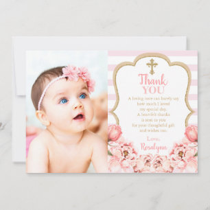 Carte De Remerciements Pies florissantes Pink Blush & Gold Baptism
