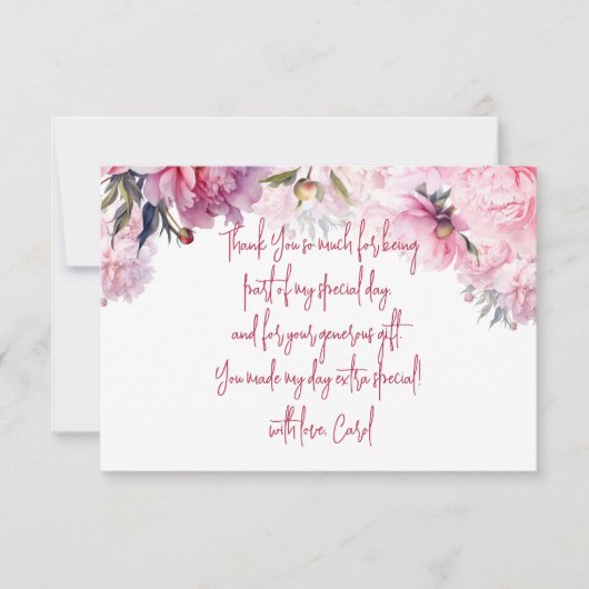 Carte De Remerciements Pies roses fête d'anniversaire aquarelle (Devant)