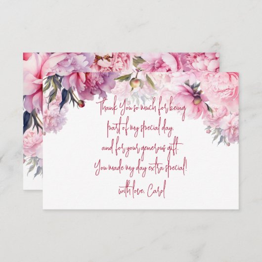 Carte De Remerciements Pies roses fête d'anniversaire aquarelle (Devant / Derrière)