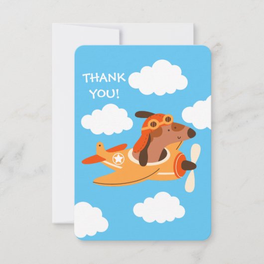 Carte De Remerciements Pilote Canin Avion en Vol, Anniversaire Enfants Am (Devant)