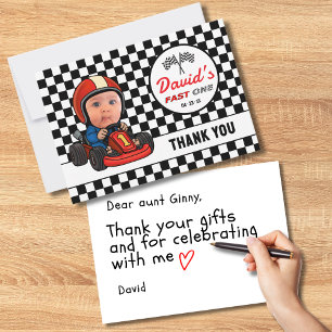 Carte De Remerciements Pilote de voiture de course personnalisée Fast ONE