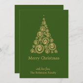 Carte De Remerciements Pin de Noël vert or (Devant / Derrière)