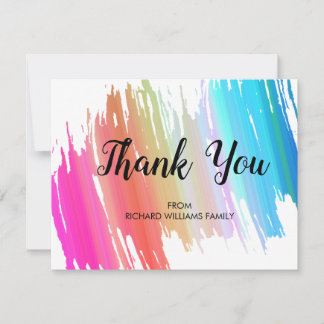 Carte De Remerciements Pinceau de couleurs d'arc-en-ciel remerciement de