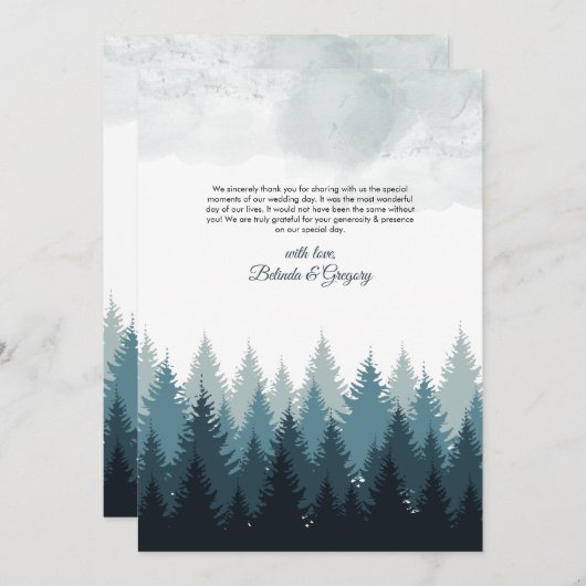 Carte De Remerciements Pine Arbre Aquarelle Forêt Mariage rustique (Devant / Derrière)