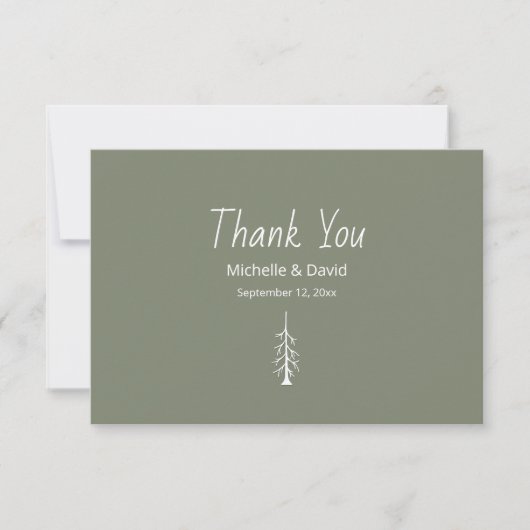 Carte De Remerciements Pine rustique Sage Vert moderne Décontracté Mariag (Devant)