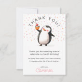 Carte De Remerciements Pingouin de cupcake rose célébration anniversaire  (Devant)
