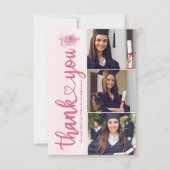 Carte De Remerciements Pink 3 Photos Coquette Bow Graduation (Devant)