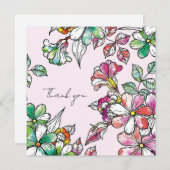 Carte De Remerciements Pink and green flowers (Devant / Derrière)