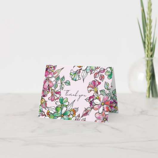 Carte De Remerciements Pink and green flowers (Devant)