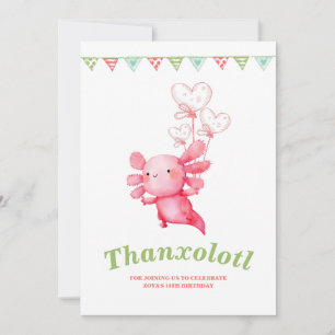 Carte De Remerciements Pink Axolotl Fun Anniversaire de enfant Party