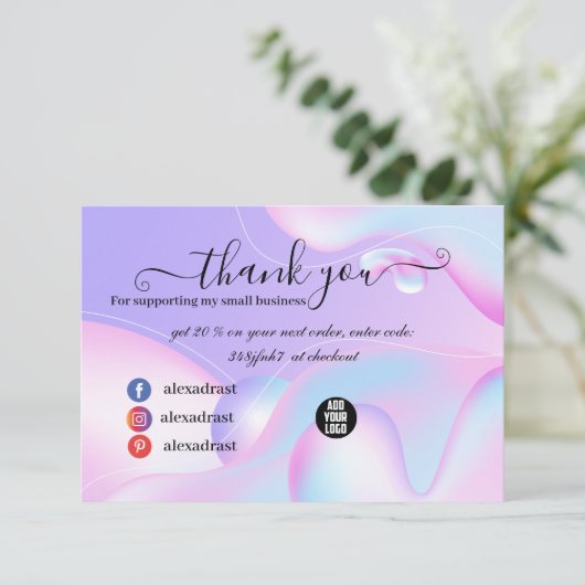 Carte De Remerciements PINK & Blue Aquarelle Holographique Design Beauté (Debout devant)