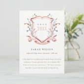 Carte De Remerciements Pink Blush Fleur sauvage Aquarelle Crest Graduatio (Debout devant)