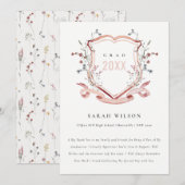 Carte De Remerciements Pink Blush Fleur sauvage Aquarelle Crest Graduatio (Devant / Derrière)