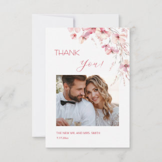 Carte De Remerciements Pink Boho  Flowers Thank You Card