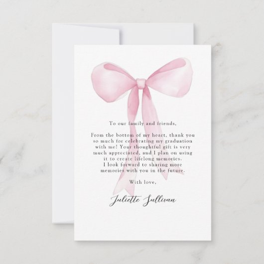 Carte De Remerciements Pink Bow (Dos)