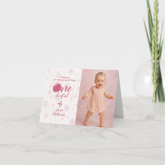 CARTE DE REMERCIEMENTS PINK BOW & ARCH FALL PUMPKIN FLOWERS BIRTHDAY (Devant)