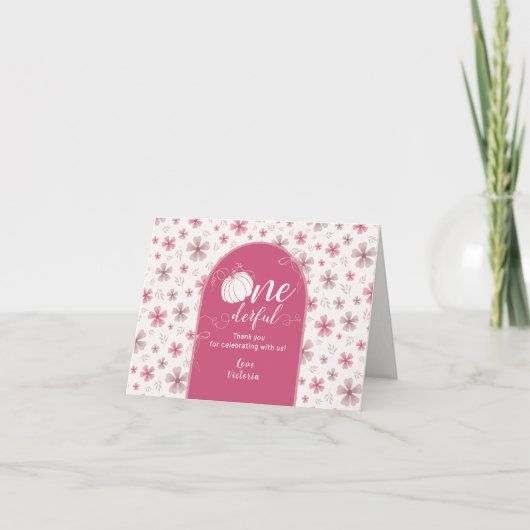 CARTE DE REMERCIEMENTS PINK BOW & ARCH FALL PUMPKIN FLOWERS BIRTHDAY (Devant)