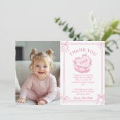 Carte De Remerciements Pink Bow Cake Anniversaire Photo (Debout devant)