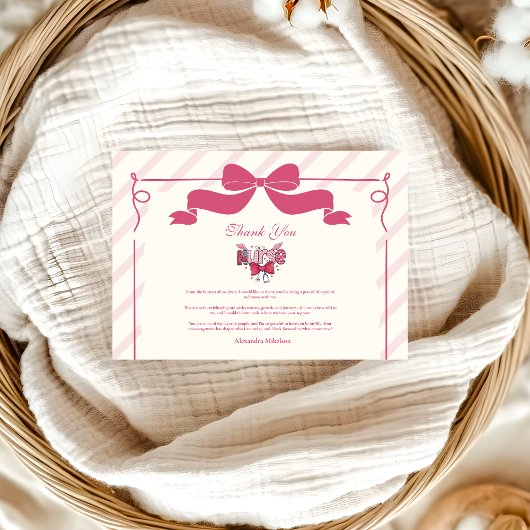 Carte De Remerciements Pink Bow Coquette École de soins infirmiers