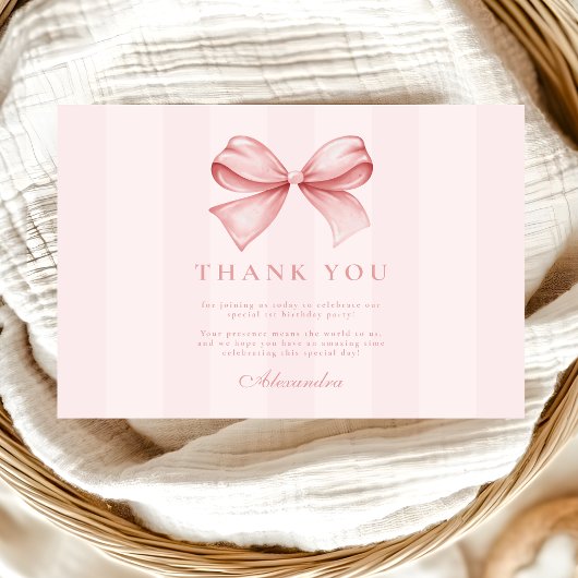 Carte De Remerciements Pink Bow Fancy ONE Girl 1er anniversaire