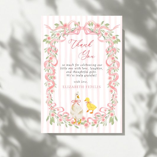 Carte De Remerciements Pink Bow Floral Goose Baby Shower 