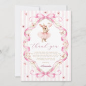Carte De Remerciements Pink Bow Gingham Bunny 1st Birthday (Devant)