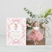 Carte De Remerciements Pink Bow Gingham Bunny 1st Birthday (Debout devant)
