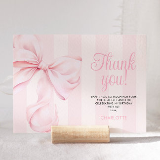 Carte De Remerciements Pink Bow Girl First Birthday Flat Thank You Card