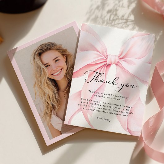 Carte De Remerciements Pink Bow Graduation