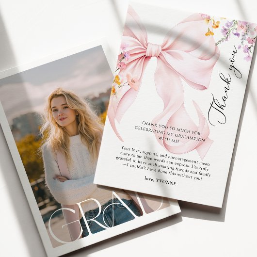Carte De Remerciements Pink Bow Graduation