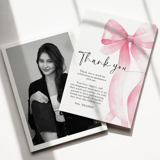 Carte De Remerciements Pink Bow Graduation