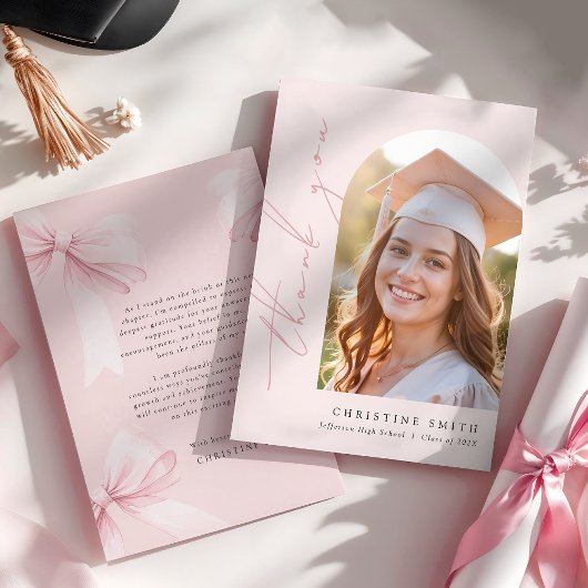 Carte De Remerciements Pink Bow photo Graduation