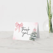 Carte De Remerciements Pink Bow Winter Baby Shower Snowflake Holiday (Devant)