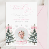 Carte De Remerciements Pink Bow Winter Onederland First Birthday