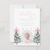 Carte De Remerciements Pink Bow Winter Onederland First Birthday (Devant)