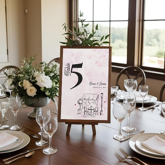 Carte De Remerciements Pink Café Sketch Wedding Reception Table Number