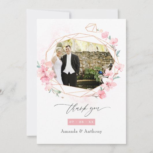 Carte De Remerciements Pink Cherry Blossom Printemps Mariage Photo Collag (Devant)