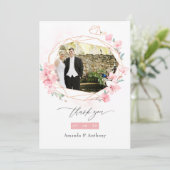 Carte De Remerciements Pink Cherry Blossom Printemps Mariage Photo Collag (Debout devant)